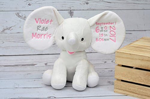 Cubbies Dumble Elephant-Personalized Birth Stat Elephant White Cubbies Cubby Animal-Personalized Stuffed White Elephant Cubbies Cubby