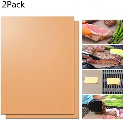 2 PACK Copper Grill Mat- Non-stick BBQ Baking Grill Sheet Mat-BBQ Grill Mat-Perfect for Baking on Gas,Charcoal,Oven and Electric Grill