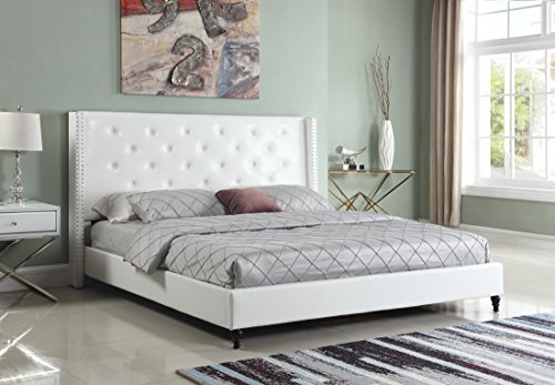 Home Life Premiere Classics Leather White Tufted with Nails Leather 51" Tall Headboard Platform Bed with Slats Full - Complete Bed 5 Year Warranty Included 007 - Thumbnail 5
