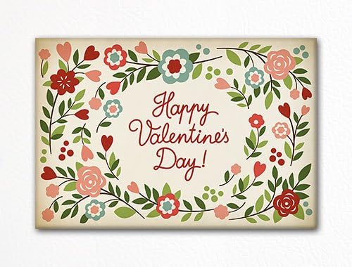 Happy Valentines Day Flowers Vintage-Style Floral Motif Refrigerator Magnet