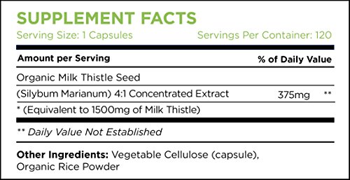 Organic Milk Thistle Capsules, 1500mg 4X Concentrated Extract is The Strongest Milk Thistle Supplement Available. Silymarin is Great for Liver Cleanse & Detox! 120 Vegetarian Capsules - Image 7