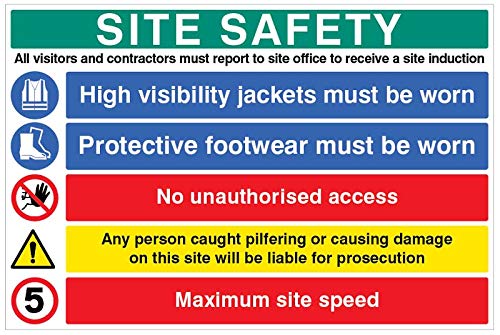 Site safety - hivis, boots, liable for prosecution, 5mph Rigid PVC Safety Sign