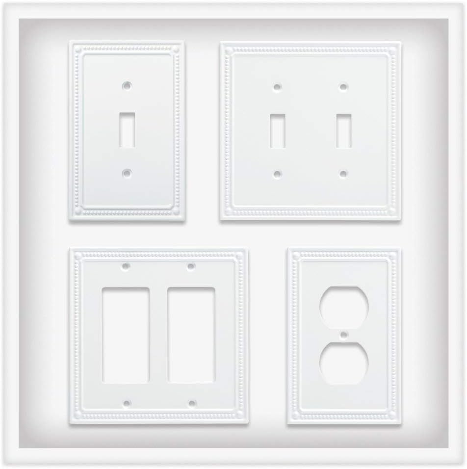 Franklin Brass W35059V-PW-C Classic Beaded Single Duplex Wall Plate/Switch Plate/Cover (3 Pack), White - - 