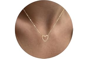 Tewiky Cute Heart Necklace Tiny 14k Gold Heart Pendant Choker Necklaces Small Gold Love Open Heart Chain Necklace for Women Dainty Gold Necklace Gifts for Her