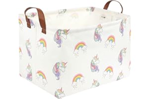 FXOCSHE Rectangle Unicorn Laundry Basket,Baby hamper for Nursery,Toy Storage Organizer, Fabric Cartoon Storage Basket for Kids Boys and Girls,Gift Shelf Baskets,home decor(Unicorn Basket)
