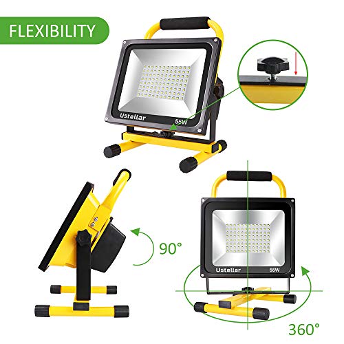 Ustellar 5500LM 55W LED Work Light (400W Equivalent), 2 Brightness Levels, Waterproof Portable Flood Lights, 16ft/5M Cord with Plug, Stand Working Lights for Construction Site, 6000K Daylight White - Thumbnail 2