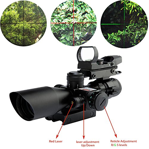 X-Aegis New Style 2.5-10x40 Rifle Scope with Integrated gun sight lasers Dual Illuminated Mil-dot , Rail Mount and 4 Reticle Red and Green Dot Open Reflex Sight