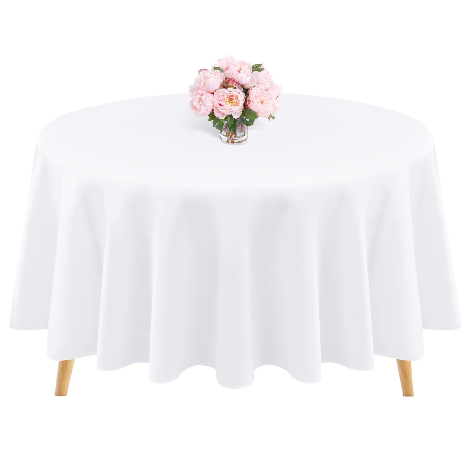 1 Pack White Polyester Round Tablecloth 90 Inch Circular Table Cloth Stain and Wrinkle Resistant Washable Table Cover for Wedding, Parties, Banquets, Buffets, Holidays, Dinners