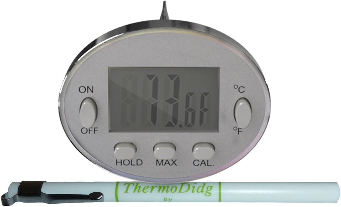 Best Digital Cooking Thermometer - 'ThermoDidg' - Instant Read - Superior Stainless Steel Casing and Sharp Probe. BBQ - Kitchen • Core Temperature Guidelines Chart •