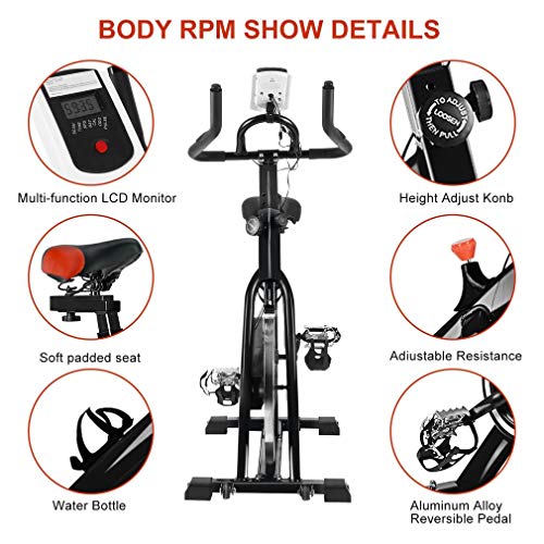 Water-chestnut Update Indoor Exercise Bike, Belt Drive Indoor Exercise Stationary Bike, Stationary Bike with LCD Display and Heart Rate Monitor for Fitness ... (Black) - Thumbnail 4