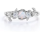 Luyona Opal Rings Sterling Silver Wedding Rings for Women, White Opal Engagement Promise Band Ring Anniversary Promise Rings for Her with Free Engraving