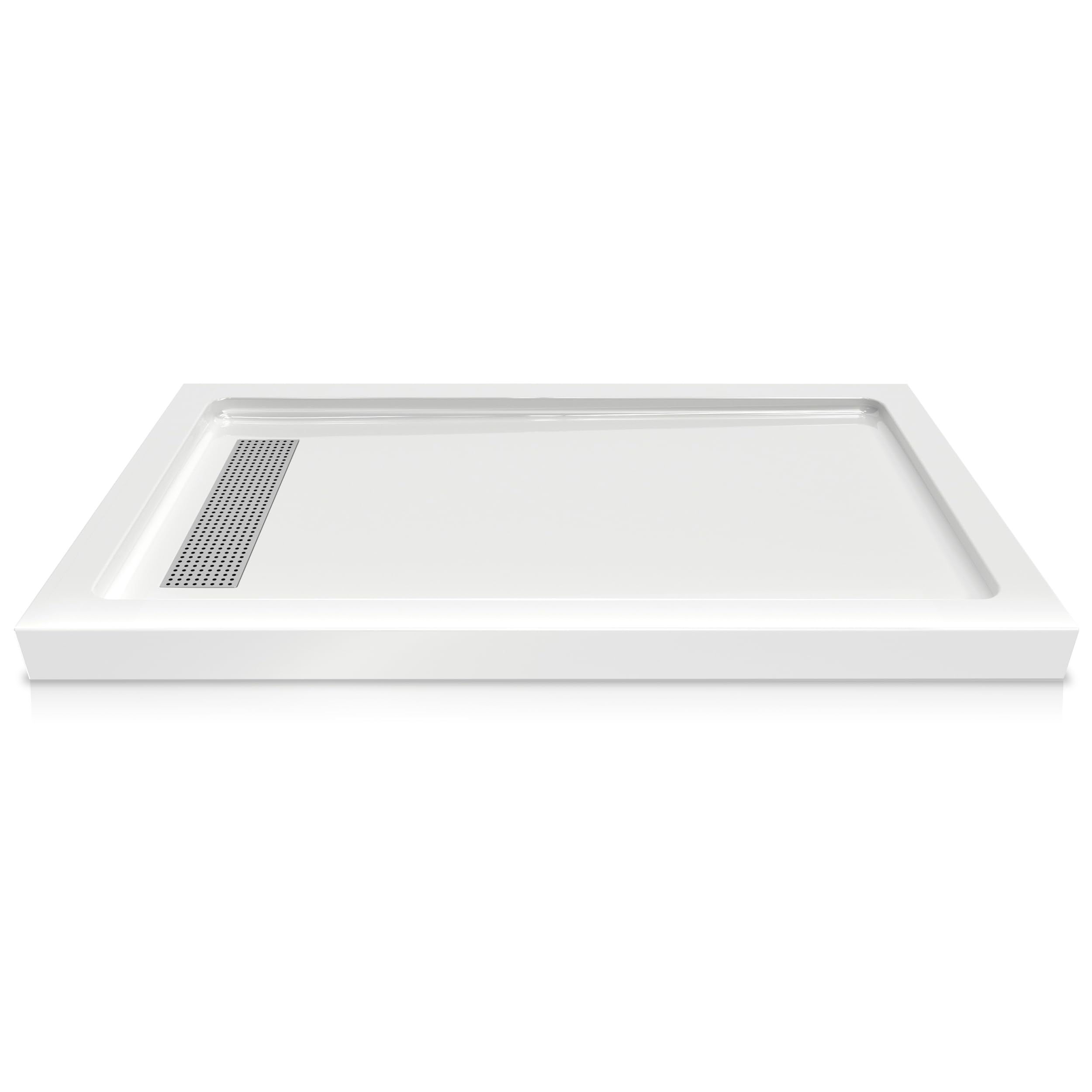 Photo 1 of *HEAVY* CKB 60" x 36" Shower Base, Left or Right Drain, Removable Aluminum Flange (Zero/Single/Dual Threshold), Pre-Sloped Design, Fiberglass Shower Pan, 304 Stainless Steel Grate Drain Cover, White