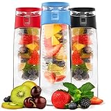 Vremi 24 oz Fruit Infused Water Bottle - BPA Free Sports Water Bottle with Fruit Infuser Filter and Flip Top Lid Cap - Large Tritan Plastic Eco Drinking Cool Clear Travel Reusable Water Bottles - Blue (Misc.)