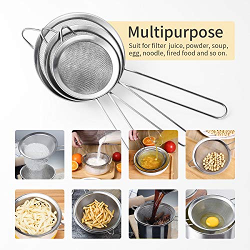 Set of 4 Stainless Steel Fine Mesh Strainer Sieve Colander Hot Pot Fat