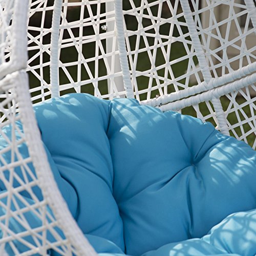 White Resin Wicker Hanging Egg Chair w/ Stand Outdoor Patio Includes