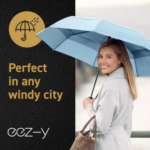 Windproof Travel Umbrellas for Rain - Lightweight, Strong, Compact with & Easy Auto Open/Close Button for Single Hand Use - Double Vented Canopy for Men & Women