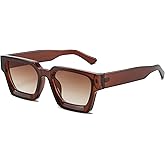 EYLRIM Thick Square Frame Sunglasses for Women Men Fashion Chunky Rectangle Sun Glasses Black Shades