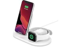 Belkin 3-in-1 Fast wireless charging Stand for iphone, Apple Watch & AirPods - iphone Case Compatible Qi Charger - charging Station For Multiple Devices - White