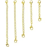 GBSTORE 5 Pcs Different Size Stainless Steel Necklace Bracelet Extender Chain Set with Lobster Clasps,Jewelry Necklace Extenders for DIY Jewelry Making (Gold)