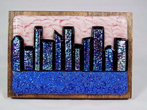 "Abstract City Skyline 2" Handmade Fused Glass Wall Art (WS68), Wall Décor, Dichroic Glass, Fused Glass Artwork, Wall Hanging, Glass Panel, Glass Sculpture
