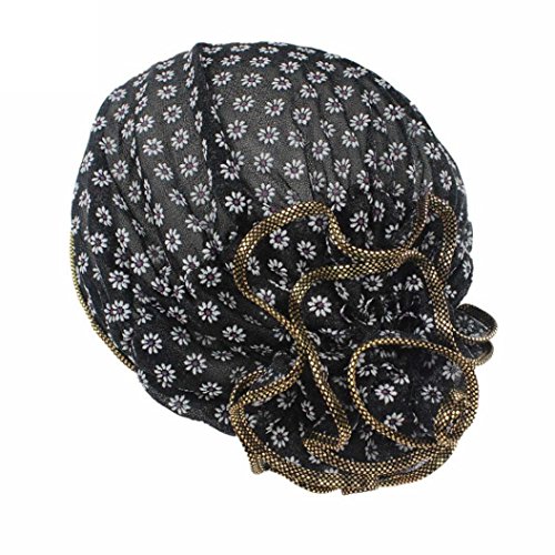 TOOPOOT Flower Turban Cap for Women with Cancer, Chemo, Hair Loss, (black)