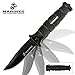 USMC Black and Green Assisted Opening Combat Pocket Knife - Black Stainless Steel Blade, Textured Aluminum Handle, Pocket Clip, Glass Breaker, For Tactical Everyday Carry - Closed Length 4 1/2