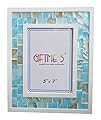 GIFTME 5 Picture Frame 5x7 Mother of Pearl Mosaic Photo Frame,Beach Tabletop Picture Frames(5x7 inch, Blue)