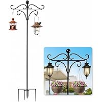 emopaw Shepherd Hooks for Outdoor, 5 Prong Base Heavy-Duty Metal Bird Feeder Pole Stand for Hanging Plant, Flower Pots, Flag,