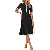 MEROKEETY Women's 2026 Summer V Neck Ribbed Midi Dress Short Sleeve Button Elegant Bodycon Knit Sweater Dresses