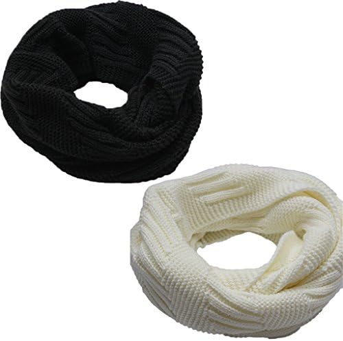 CARVIAN Wrapables Winter Warm Infinity Scarf Thick Ribbed Knit Circle Loop Scarf 2-pack(Black+White)
