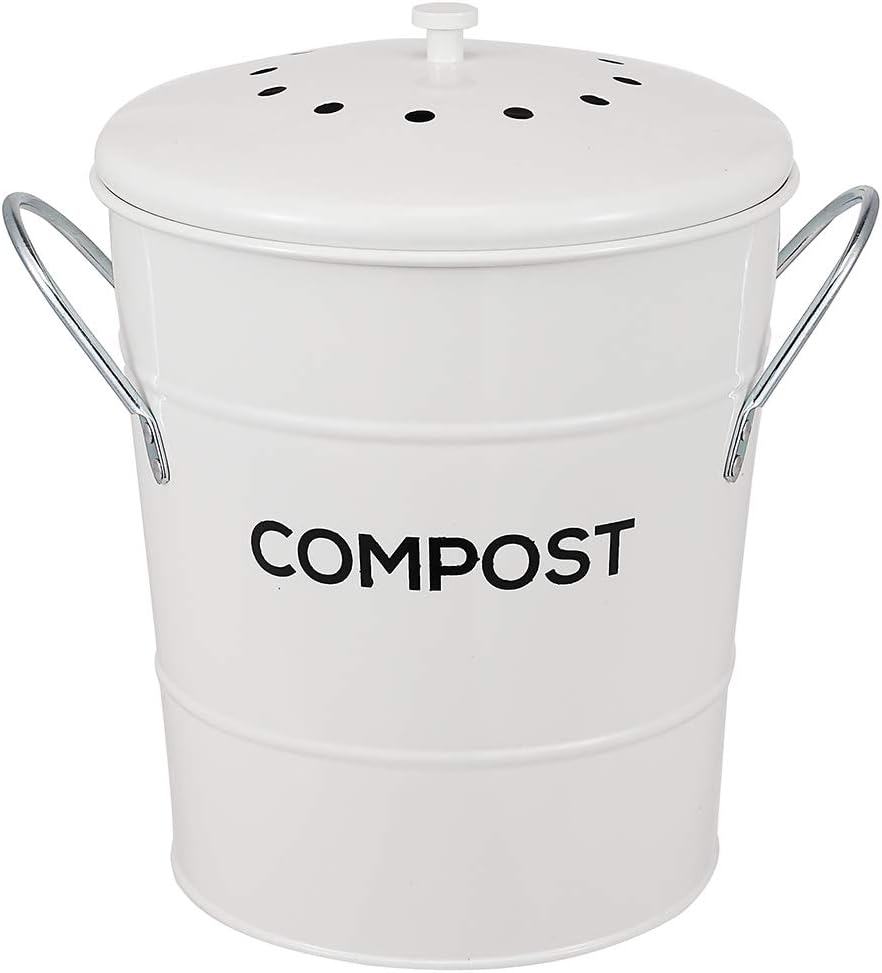 2-in-1 Indoor Kitchen Compost Bin, Great for Food Scraps, Removable Clean Plastic Bucket, Handles, Beige, 1 Gallon - Includes Charcoal Filter - Style 1: Kitchen & Dining