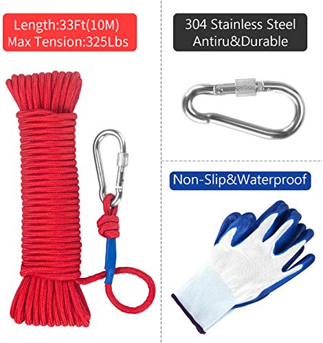 Fishing Magnet Double Sided, 780lbs (354 KG) Pulling Force Super Strong Rare Earth Neodymium Round Magnet with 33 ft Rope & Glove, for Magnetic Fishing, River, Salvage, 2.64" Diameter - Thumbnail 3