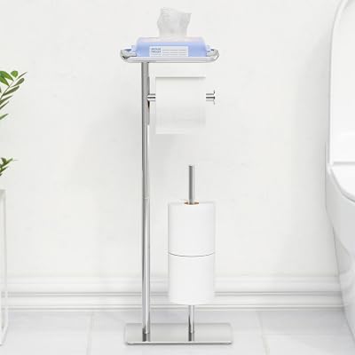 Songsoso Free Standing Toilet Roll Holder with Top Shelf Holds 4 Rolls