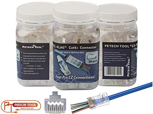 RJ45 CAT6 Connector - End pass through Ethernet 8P8C Gold Plated modular plug 50 Pack