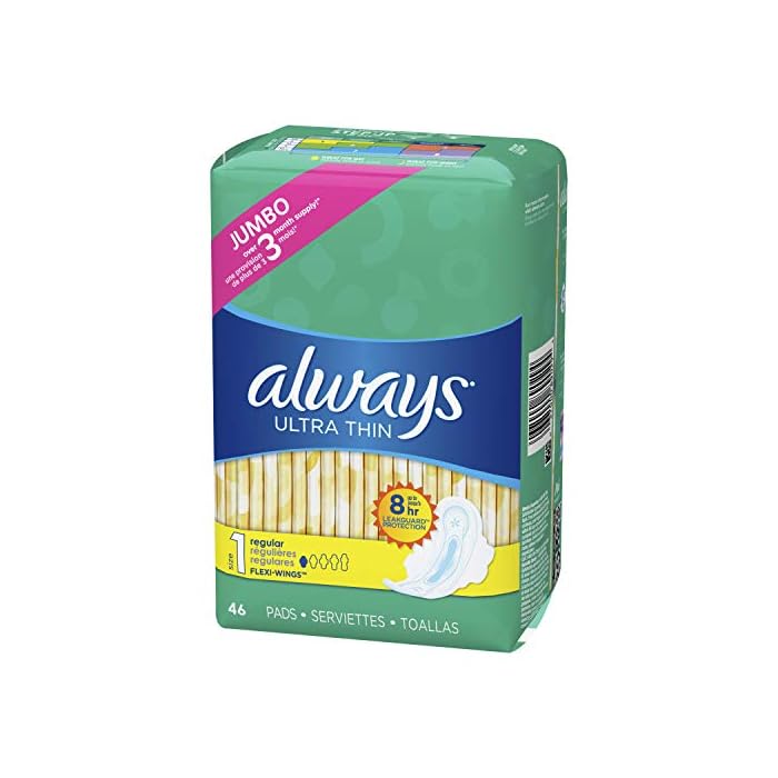 Always Ultra Thin, Size 1, Regular Pads With Wings, Unscented 46 Count