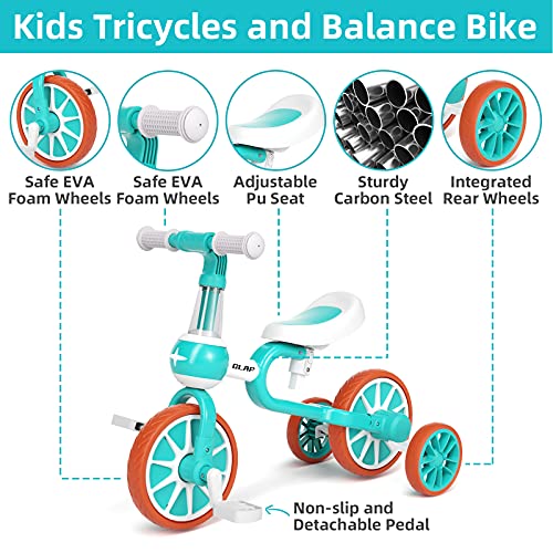 GLAF 4 in 1 Kids Tricycles for 1 2 3 4 Years Old Boys Girls Trikes