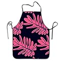 Pink Leaves Patterns Print Kitchen Apron For Tailgating BBQ Grill Pit Master Black