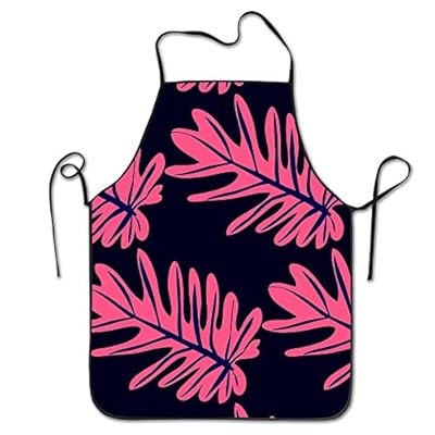 Pink Leaves Patterns Print Kitchen Apron For Tailgating BBQ Grill Pit Master Black