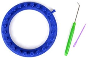 Kakalote Round Knitting Looms Set Craft Kit Tool with Hook Needle and Crochet for Loom Knitting Hats, Scarves Shawl Sock Blankets & More(Blue-14cm)