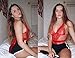 Garmol Women Lingerie One Piece Teddy Fishnet Lace Bodysuit Corset Plus Size Vintage Lingerie Set Classy Romper, (Red, Large)