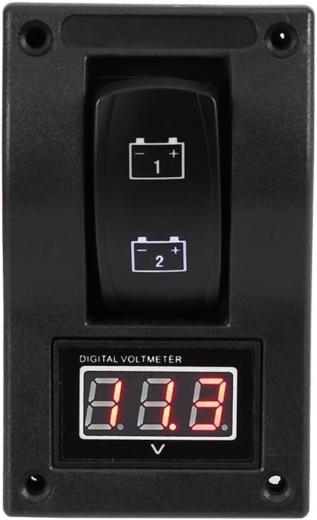 Qiilu 12V DC Marine Boat Voltmeter LED Dual Battery Test Panel Rocker Switch ON-Off-ON