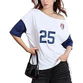SOLY HUX Women's Y2k Oversized Graphic Tees Off Shoulder Half Sleeve Number Print Color Block T Shirt Tops