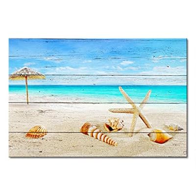 ArtHome520 Blue Sea Ocean Beach Canvas Print Wood Backgroud Wall Art Home Decor Starfish Shell Picture Bathroom Artwork… 51egLTvHoEL