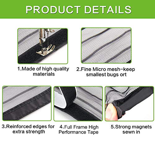 Magnetic Screen Door, VDEALEN Door Mesh Fly Mosquito Curtain with Magnets & Full Frame Tapes,Full Frame Hook & Loop, Hands Free, Fits Door Size up to 34"-82" Max (Screen Door Size 35" X 83", Black)
