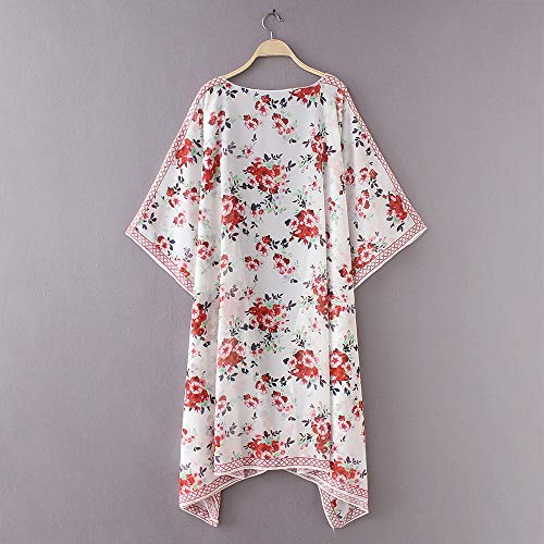 Farmerl Kimono for Wonens Chiffon Shawl Print Cardigan Cover Up Blouse Beachwear White