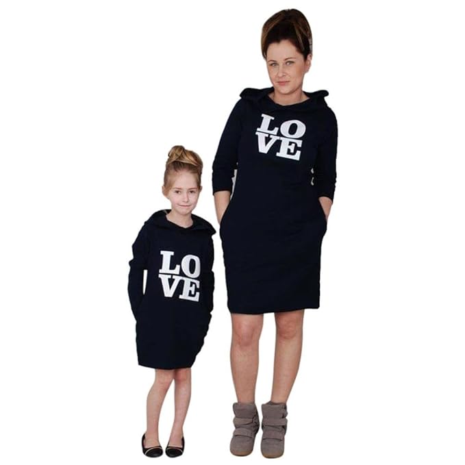 LUCKDE Familien Kleidung, Partnerlook Mutter Tochter Pullover Damen Sweatshirt Mädchen Hoodie Kleider Damen Shirtkleid Freize