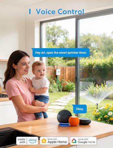 meross WiFi Water Hose Timer with WiFi Hub, Smart Sprinkler Valve with Brass Inlet & Outet, Work with Apple Homekit, Alexa & Google Assistant, Watering Timer for Lawn, Garden, Yard and Pool