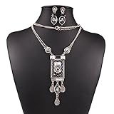 XY Fancy Women Ethnic Necklace Set Earrings Rectangle Bib Statement