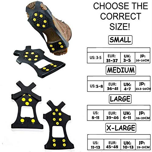 AGPTEK Non-slip Over Shoe, Climbing Snow Ice Cleats Grips Anti-Slip Studded Ice Traction Shoe Covers Spike Crampons Cleats Size S/M/L/XL (Extra Large)