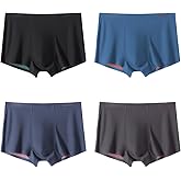 Arjen Kroos Men's Fashion Trunk Underwear 4 Pack Sexy Modal Ice Silky Boxer Briefs with Dual-Layer Color